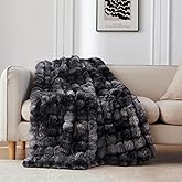 COOVA Faux Fur Throw Blanket for Couch, Cozy Soft and Fuzzy Plush Rabbit Fur Bubble Blanket for Sofa Bedroom Living Room, 50x60 Inches Tie Dye Black
