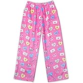 iscream Big Girls Silky Soft Pretty Print Plush Fleece Pants - Hearts & Flowers Collection