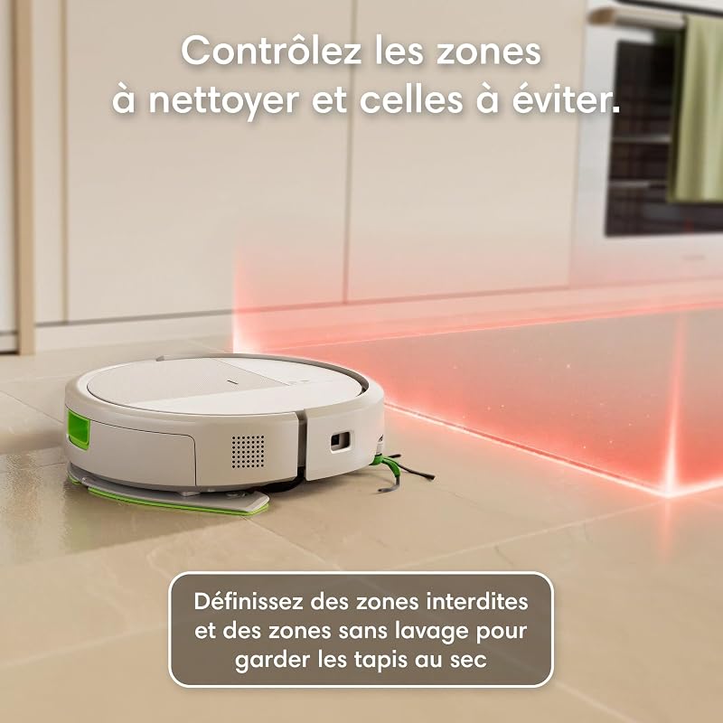 Roomba 115 Combo - Robot Aspirateur Laveur 2en1 - Puissance d'Aspiration de 15KPa - Brosse latérale étendue - Lingette de Lavage déportée - Navigation LiDAR - Blanc