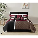 Chezmoi Collection Upland 7-Piece Quilted Patchwork Comforter Set, Burgundy/Black/Brown, King