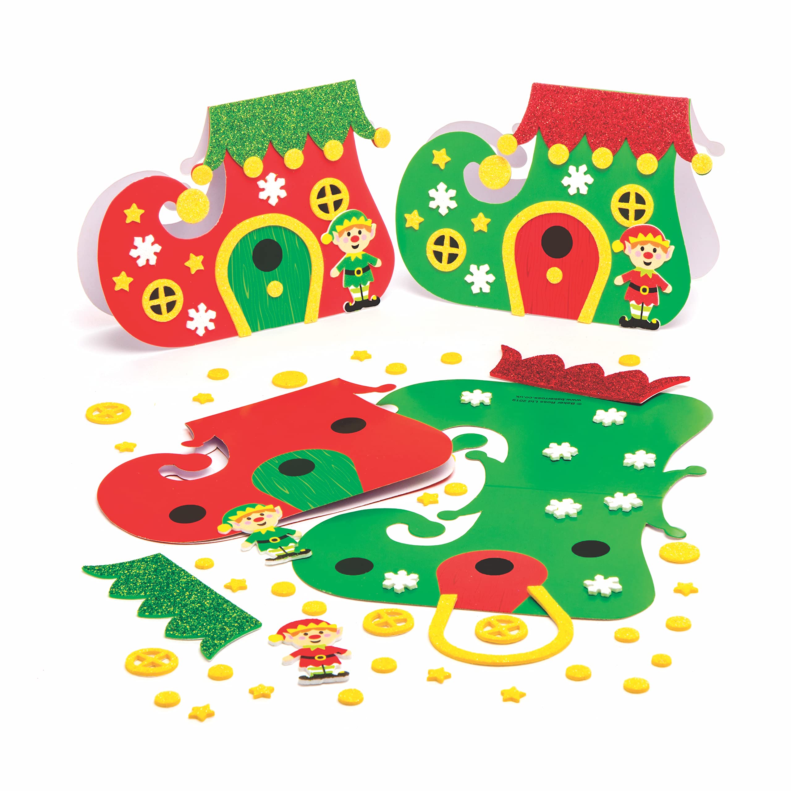 Baker Ross AT323 Christmas Elf Boot Card - Pack of 6, Christmas Cards and Crafts for Kids, Ideal for Christmas Decorations to Make with Children