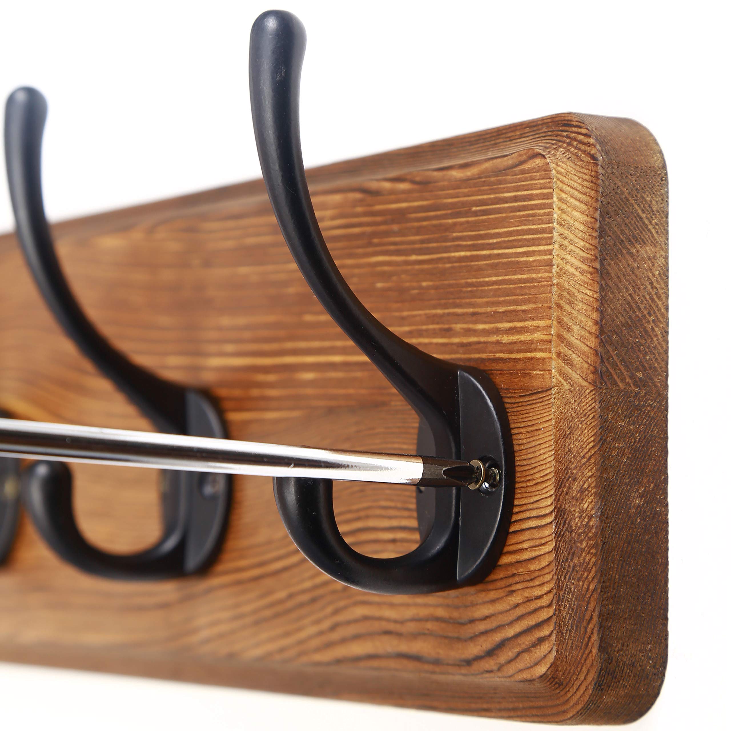 SKOLOO Rustic Wall Mounted Coat Rack 16inches Hole to Hole, Pine Solid Wood Coat Hook Hanger