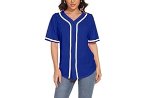 BAICAIYU Women's Baseball Jerseys Blank Button Down V-Neck Softball Team Uniform Fashion Simple Wide Stripe Short Sleeve
