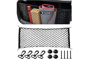 LSKASELUE Car Rear Cargo Net, 43.3"×15.7" Stretchable Trunk Storage Net with Screws & Hooks, Highly Elastic Envelope Style Me