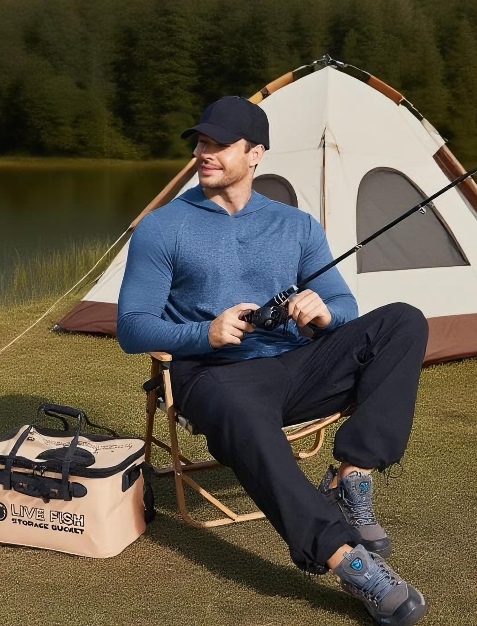 PINSPARK Lightweight Hoodies for Men Long Sleeve Pullover Hoodie for Golf Gym Workout Athletic Sweatshirt Navy