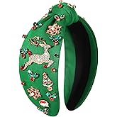 mokkia Christmas Headband for Women Christmas Accessories Xmas Reindeer Headband Red Green Jeweled Rhinestone Pearl Knotted Hairband Festive Holiday Hairband Christmas Gifts (Reindeer 3)
