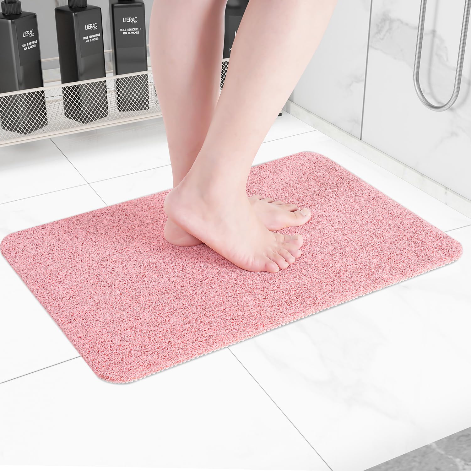 Photo 1 of Hargiis Non-Slip Bathtub Mat, Anti Slip Shower Mat, Fast Drying Bathtub Mats, Foot Scrubber Mat, Anti Slip Mat for Tub, Floor, Bathroom, Kitchen, Home, Hotel (Pink 24"×16")