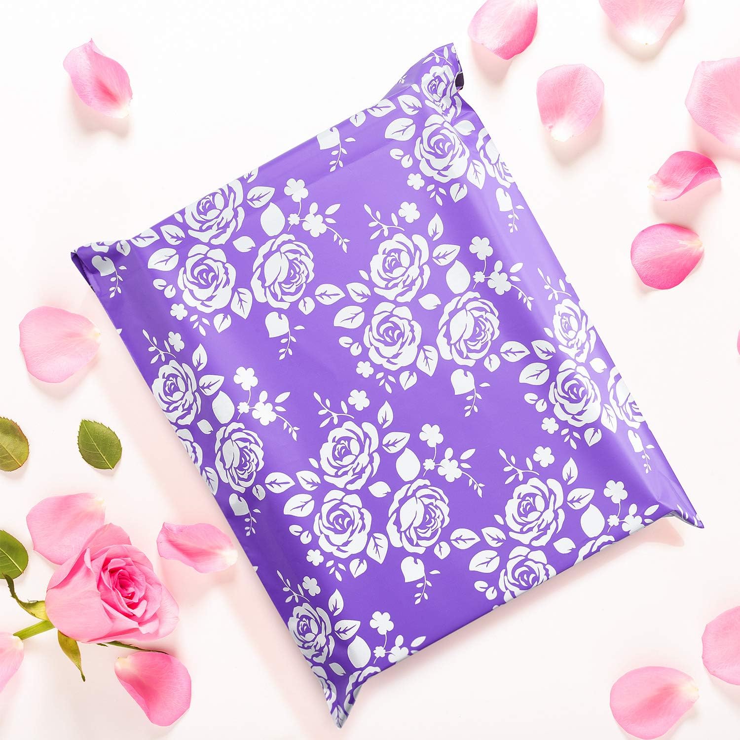 Metronic 10X13 Rose Floral Pattern 100 Pack Poly Mailers Envelope Plastic Custom Mailing & Shipping Bags - Self Seal in Purple : Office Products