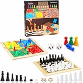 Ankit Toys &amp; Games 5-in-1 Wooden Board Game Set Includes Ludo, Snakes &amp; Ladders, Chess, Checkers, and Tic Tac Toe. Portable Fun for Kids, Adults and Family Game Nights | 2 Reversible Boards