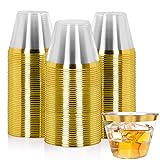 Gold Rimmed Plastic Cups - 100 Pack 9 Oz Clear