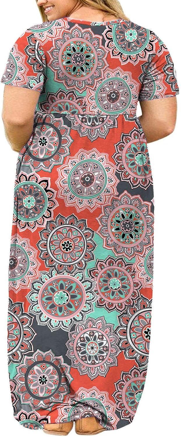 BISHUIGE Women Summer L-6X Plus Size Maxi Dress Long Dresses with Pockets at  Women’s Clothing store