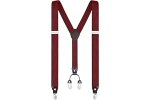 Buyless Fashion Suspenders for Men - 48" Elastic Adjustable Straps 1 1/4" - Y Shape - 5103-Burgundy