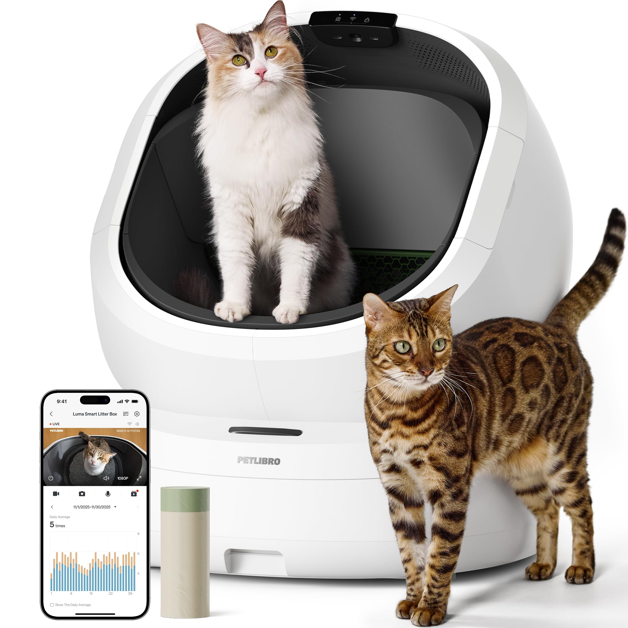Photo 1 of PETLIBRO Luma Automatic Cat Litter Box AI-Camera Waste Analysis, Auto Odor-Control Self Cleaning Cat Litter Box with Multi-Cats Recognition, Smart App Usage Tracking, Safety Sensors and Large Open Top
