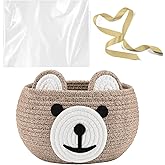 Zopeal Baby Basket for Nursery with Gift Bags and Ribbons Cotton Rope Woven Bear Gift Basket with Handles for Living Room Bathroom Storage Organizing Decoration, 10.5" D x 8.5" H (Brown)