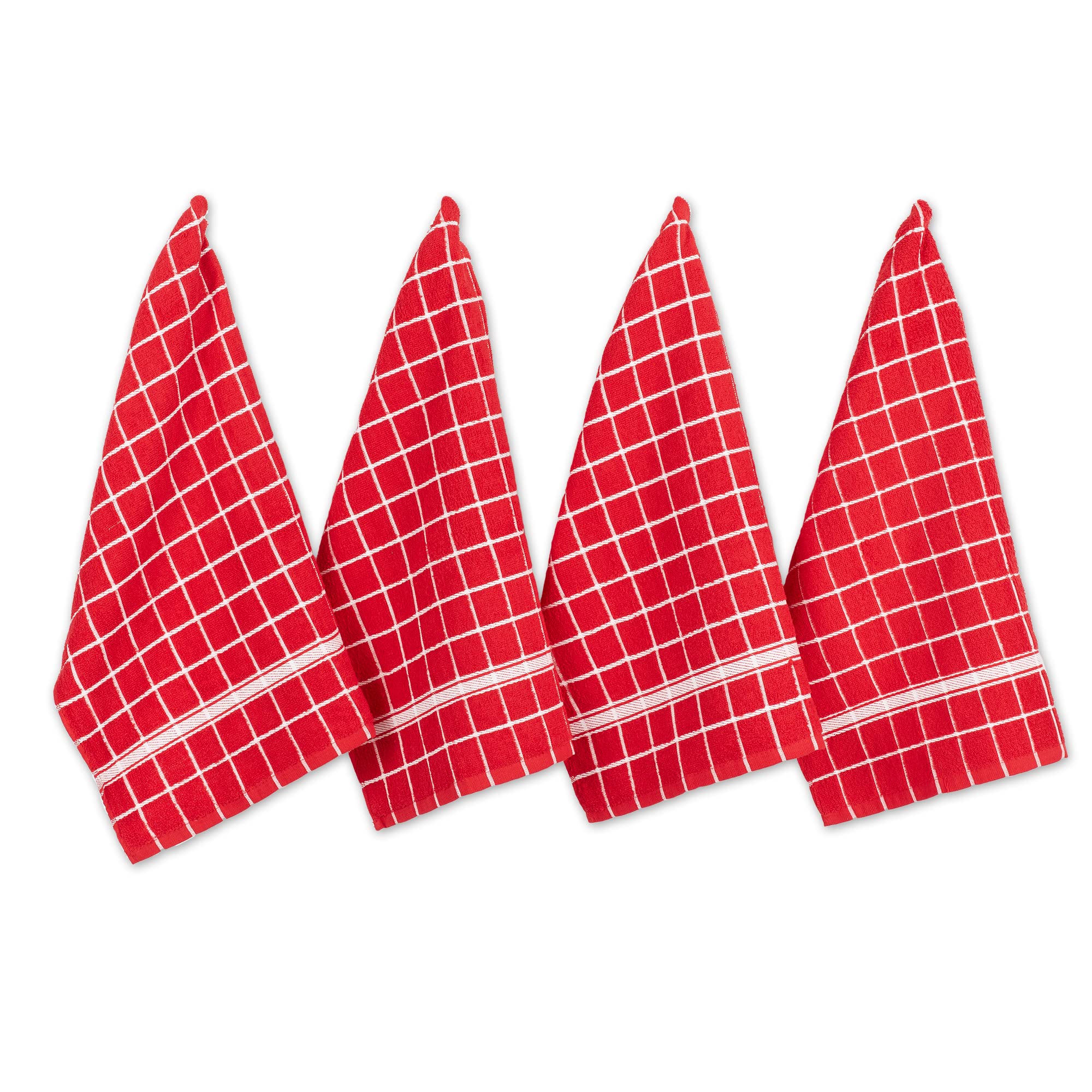 DII Cotton Terry Windowpane Dish Towels, 16 x 26 Set of 4, Machine Washable and Ultra Absorbent Kitchen Bar Towels-Red Check — image 1