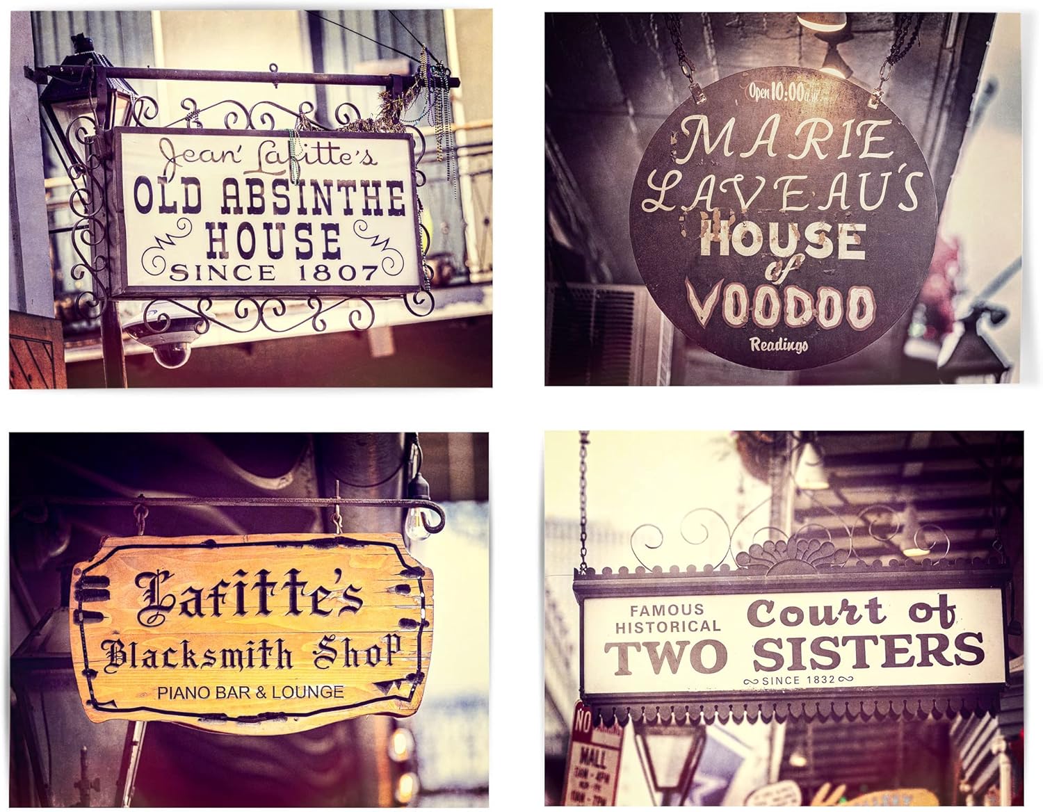 Photographs - LISA RUSSO FINE ART - New Orleans Bar Signs Set of 4 5x7” Wall Art Prints - Unframed - Bourbon Street Pictures, NOLA, Industrial City Artwork for Office, Kitchen, Living Room Decor