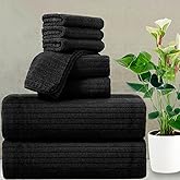 Mistyrose 8 Piece Oversized Bath Towels Set for Family, Soft Black Bathroom Towels Set Quick Dry,Microfiber Super Absorbent Towels for Hotel Beach Spa Gym - 2 Bath Sheet 2 Hand Towels 4 Washcloths