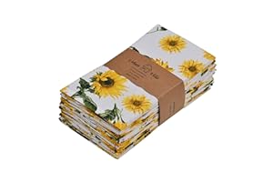 Urban Villa Sunflower Print Set of 12 Premium Quality 100% Cotton Oversized 20X20Inches Cloth Napkins with Mitered Corner Ultra Soft Dinner Napkins