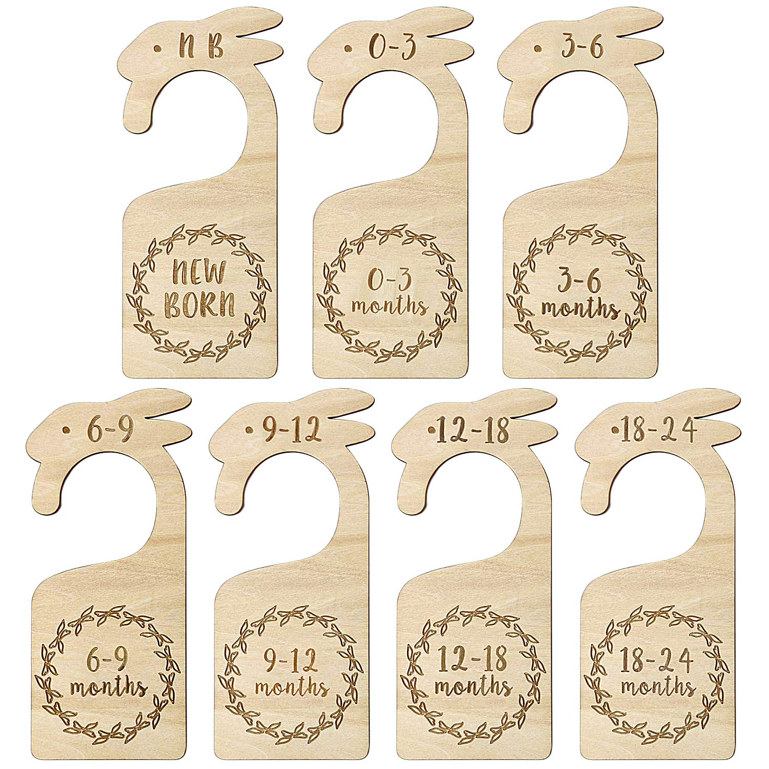 Baby Closet Divider,from Newborns to 24-Month Kindergarten 7 Sets of Rabbit Wooden Wardrobe dividers for organizing Baby Clothes,Gift