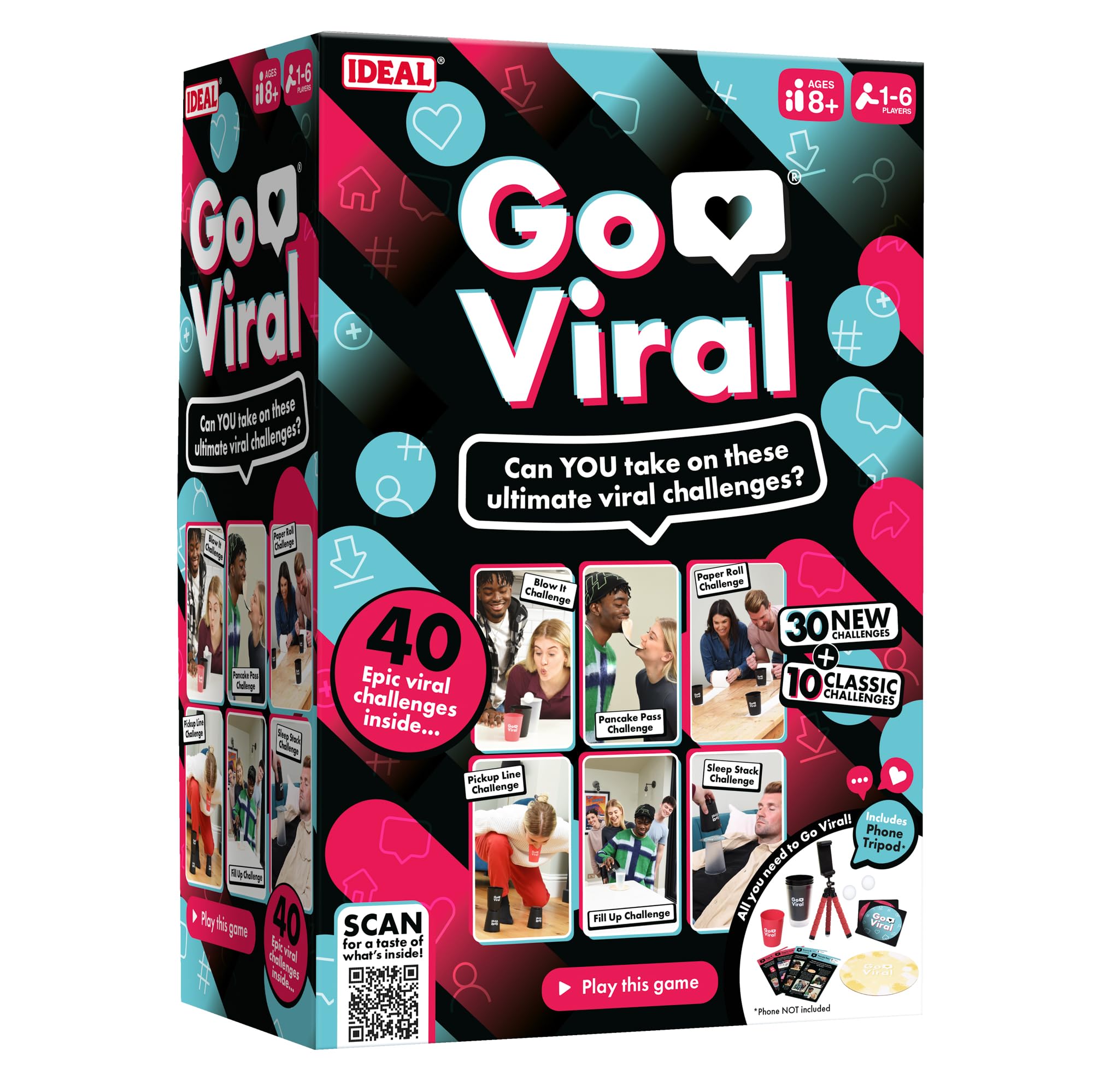 IDEAL Go Viral: The Social Media Party Game with 40 epic challenges, perfect for families and kids age 8+ and groups of friends, great gift idea