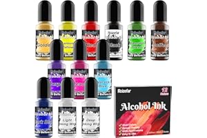 ROIZEFAR Alcohol Ink Set - 12 Bottles Vivid Colors High Concentration Metallic Alcohol Paint Resin Dye, Safe Fast Drying Effect, Alcohol Ink for Epoxy Resin, Art Painting, Glass, Tumbler Making, 10ml Each