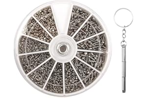 FIEIJ ETopLike 1000PCS M1 M1.2 M1.4 M1.6 Stainless Steel Screw & Nut Set Assortment Kit Repair Tool with Mini 3 in 1 Screwdriver Keychain for Glasses/Cellphone/Watches