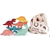 Mentari Toys - Happy Stacking Dinosaurs - 6pc Wooden Stacking Toy for Toddlers - Colorful Dinosaur Balancing Activity Toy with Bag - Boost Fine Motor Skills and Dexterity - Age 18m+
