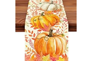 AMAACCESS Pumpkin Fall Table Runner, Maple Leaf Autumn Thanksgiving Kitchen Table Decorations for Home Party Decor 13×72 Inches