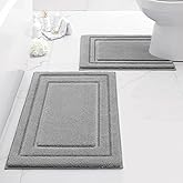 HOMEIDEAS Bathroom Rugs Sets 2 Piece, Super Soft and Absorbent Non Slip Microfiber U-Shaped Toilet Bath Mat Set (20"x32"+U20 x24, Grey)
