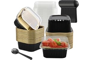BAKINGPAK Mini Cake Pans With Lids, 30PCS 5OZ Square Mini Aluminum Pans with Lids Disposable Aluminum Foil Cupcake Cups Individual Cake Pans with Lids for Children Party Wedding Party,Black Gold