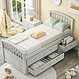 Harper & Bright Designs Twin Bed Frame with Storage Drawers, Solid Wood Captains Bed Frame,No Box Spring Needed (Grey Twin Bed with Drawers)