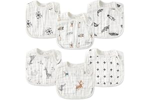 Zainpe 6Pcs Snap Muslin Cotton Baby Bibs Grey Winter Penguins Snowflakes Bib with 6 Absorbent & Soft Layers Adjustable Burp C