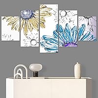 SIGNWIN 5 Panel Canvas Wall Art Modern Art Bouquet Colorful Decorative Elements Floral Multicolor Photography for Home Decorations Ready to Hang - 60