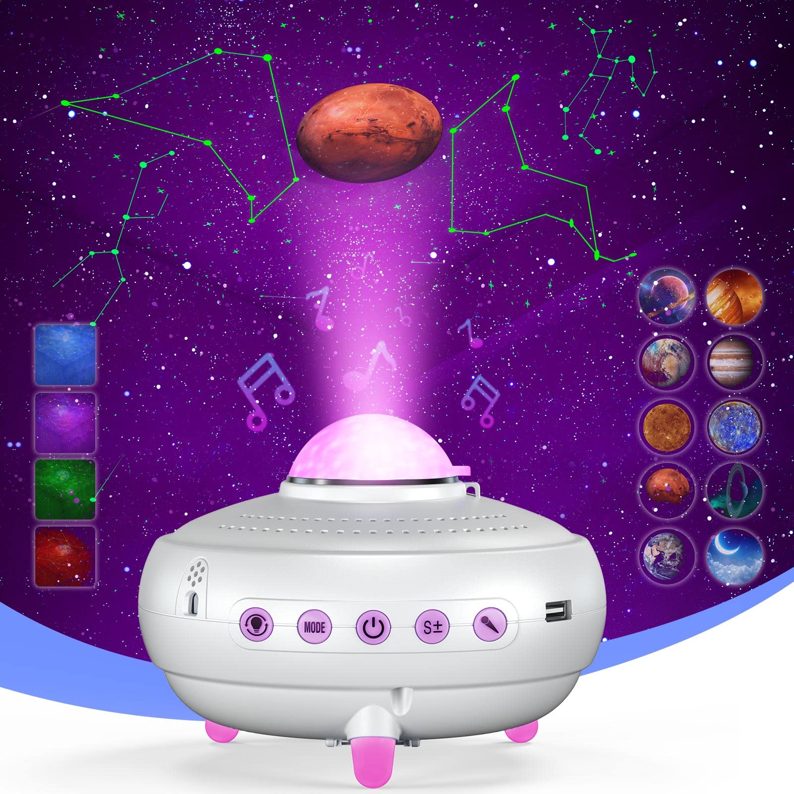 Homonic LED Starry Sky Projector, Galaxy Projector Night Light with 12 Constellations and 10 Planets with Bluetooth Music Speaker & Voice and Timer Star Projector for Children Adults