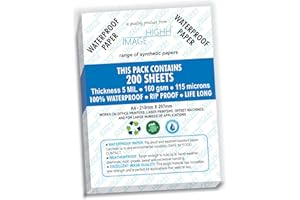 WATERPROOF PAPER | 200 SHEETS NON-TEAR Paper for LASER PRINTERS 5 MIL 110 LB, SYNTHETIC DOUBLE SIDED PAPER, 8.5X11 from HIGHH IMAGE