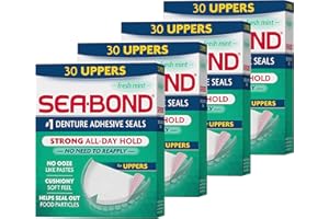 Sea-Bond Secure Denture Adhesive Seals, Fresh Mint Uppers, Zinc-Free, All-Day-Hold, Mess-Free, 30 Count (Pack of 4)