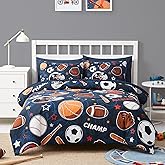 Kaleido Space Full Kids Comforter Set - 7 Pieces Full Bedding Sets for Boys Teen, Glow in The Dark Sports Ball Games Bed in A Bag with Sheets