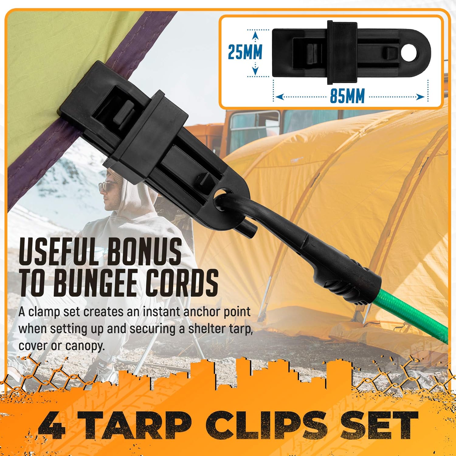 Vehiclex Bungee Cords & Cam Buckle Straps, 32 PCS Tie-Downs Assortment – Multiple Sizes and Uses – Mini Cords & Bungee Balls, Tarp Clips & A Handy Carrying Bag: Automotive