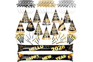 Joyesplay 64Pcs 2026 New Years Eve Party Supplies Include New Years Eve Party Hats Party Horns Nye Headband Cheer Stick
