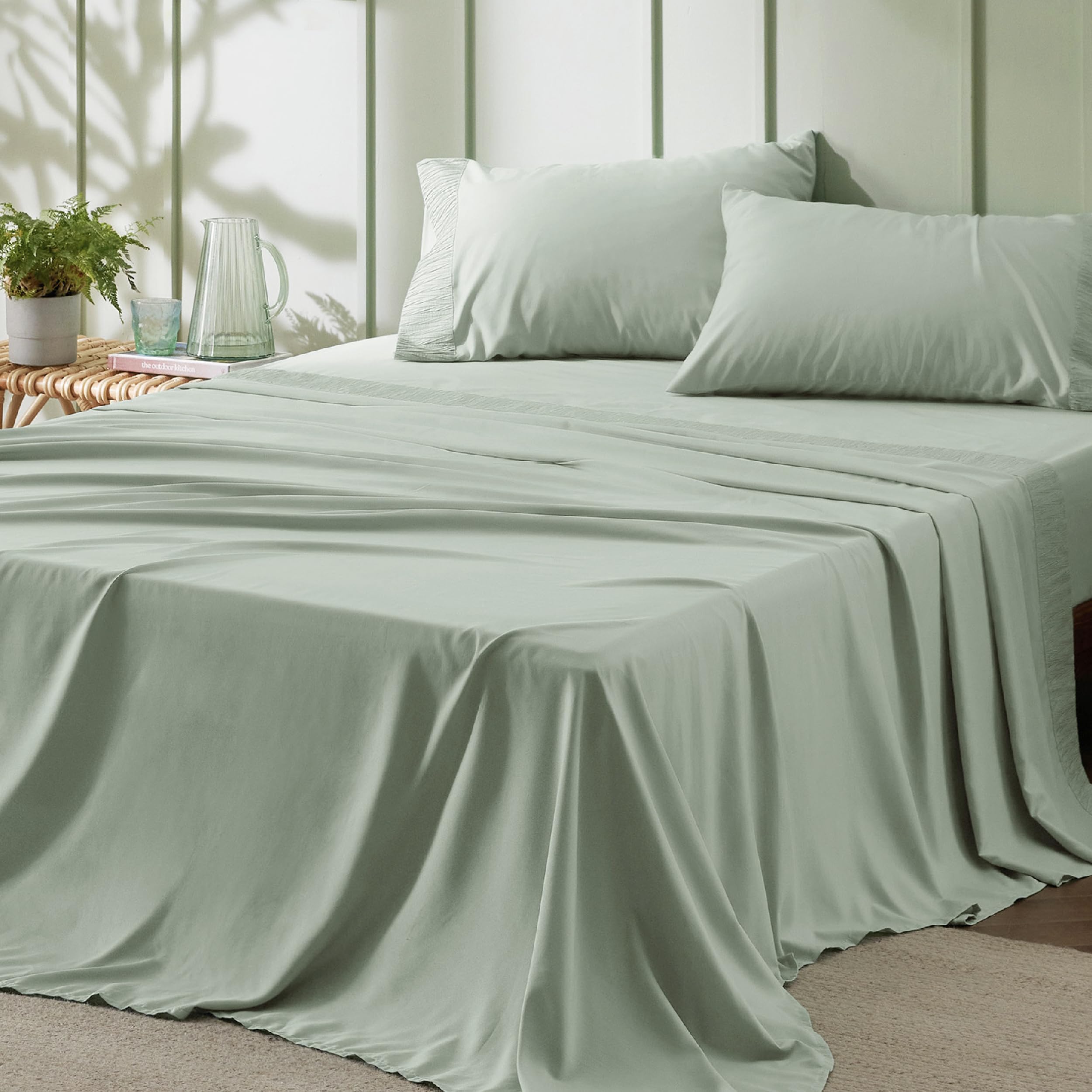 Photo 1 of Bedsure California King Sheet Sets - 4 Pieces Soft Cal King Sheets - Breathable & Cooling - Hotel Luxury - Easy Care Polyester Microfiber Bedding for Women, Men, Sage Green