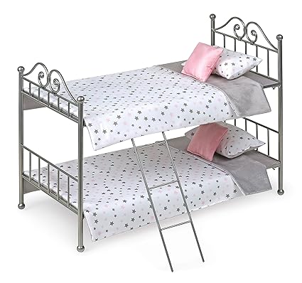 Scrollwork Metal Doll Bunk Bed With Ladder And Bedding Fits American Girl Dolls