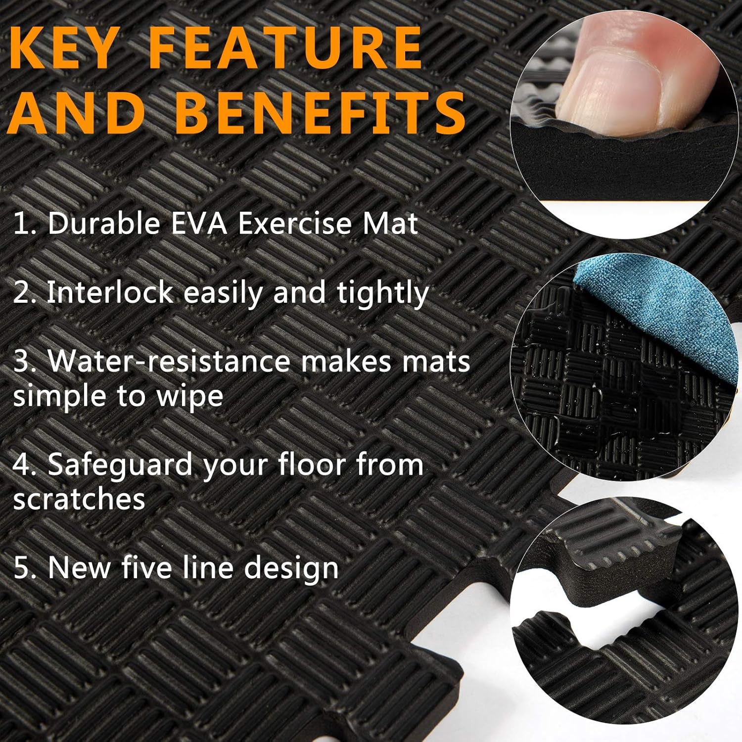 Exercise Equipment Mat with High Density EVA Foam Interlocking Tiles for Exercise, Gymnastics, Protective Flooring, Cushioned Workout, Tiles - Pack of 12/24, 24 x 24 x ½” inches: Sports & Outdoors