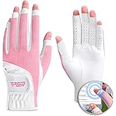 PGM Women's Golf Glove One Pair, Open-Finger Design Breathable Mesh Fabric Improved Grip System, Cool and Comfortable