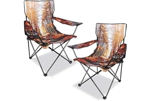 LANMOUNTAIN 2 Pack Folding Camping Chair,Portable Lawn Chair w/Cup Holder,Carry Bag,Heavy Duty Outdoor Camp Chair for Adults,Perfect for Garden,Hiking,Picnics and Beach Trips,Forest