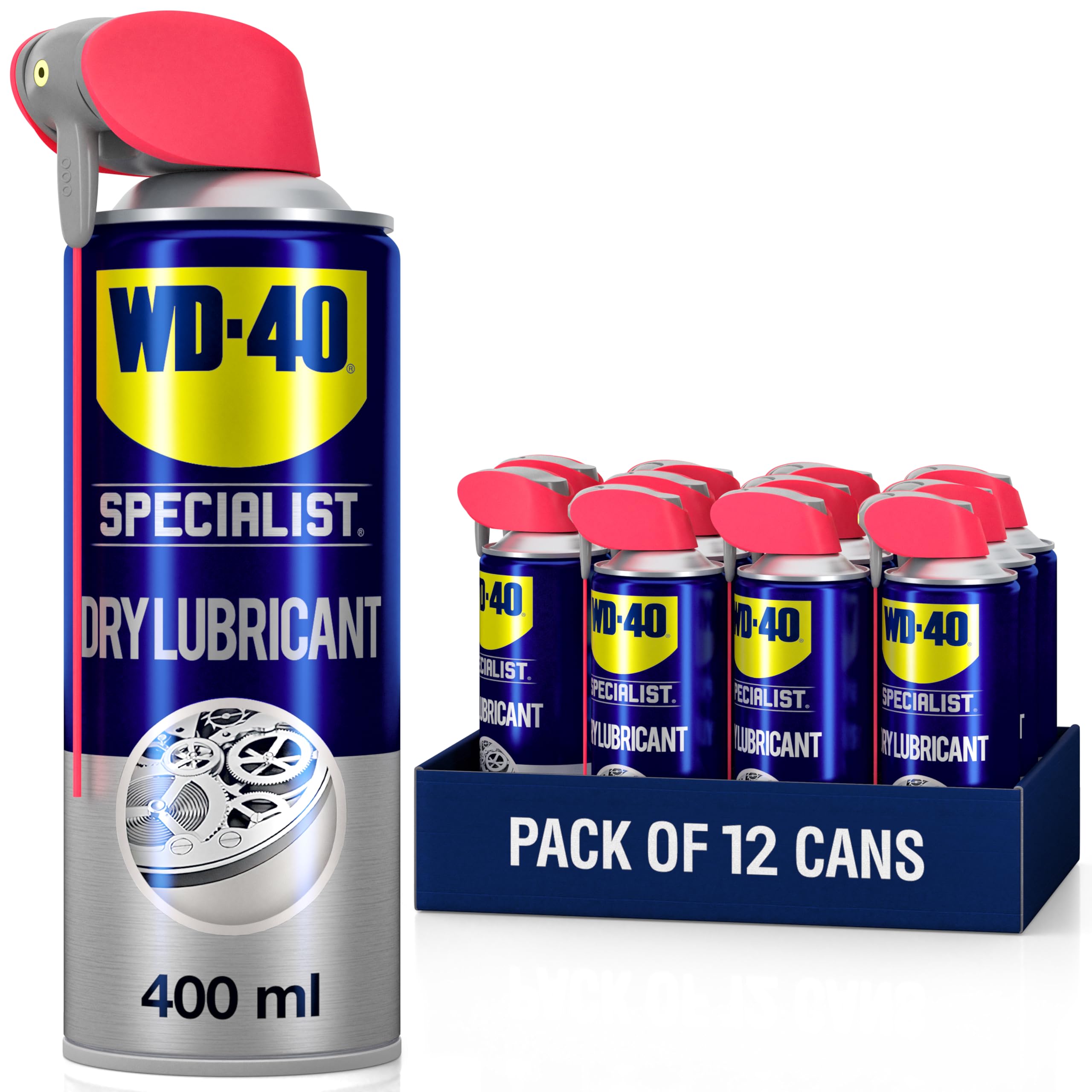 WD-40 Specialist Dry Lubricant 400ml, 12-Pack, Enhanced Lubricant Spray for Locks, Latches, and Pliers, Water Resistant & Weather Protection for Doors and Windows, Dust Resistant WD40 Dry Lube