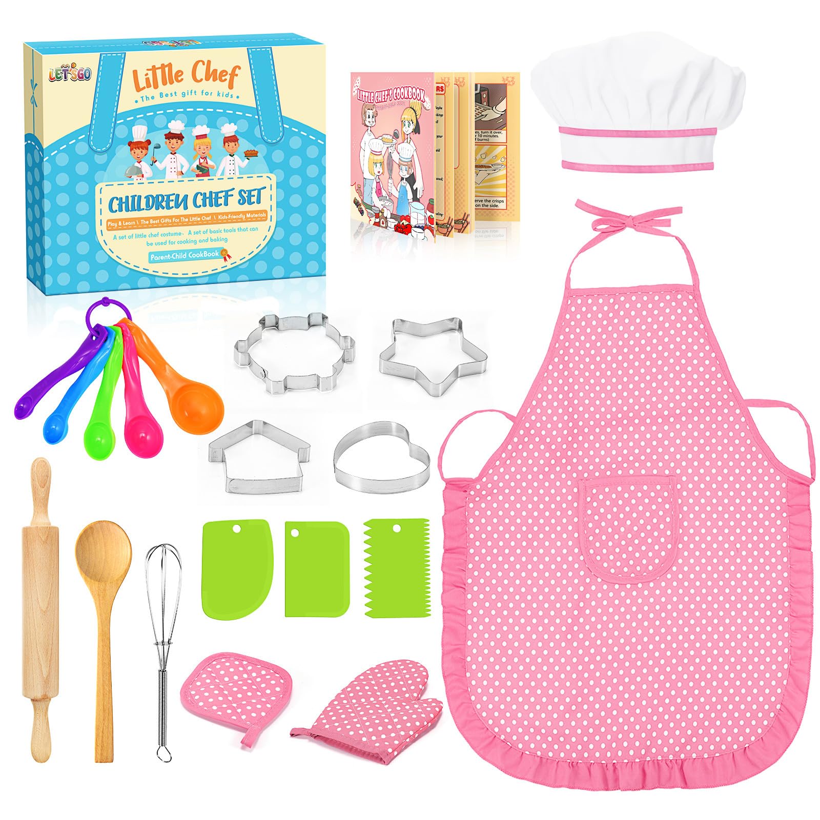 Photo 1 of Toyze Birthday Gifts for 3-8 Year Old Girls Cute Stuff Apron for Girls Kids Cooking Sets Toddler Toys Kids Chef Hat and Apron Easter Christmas Stocking Stuffers White-with Cookbook