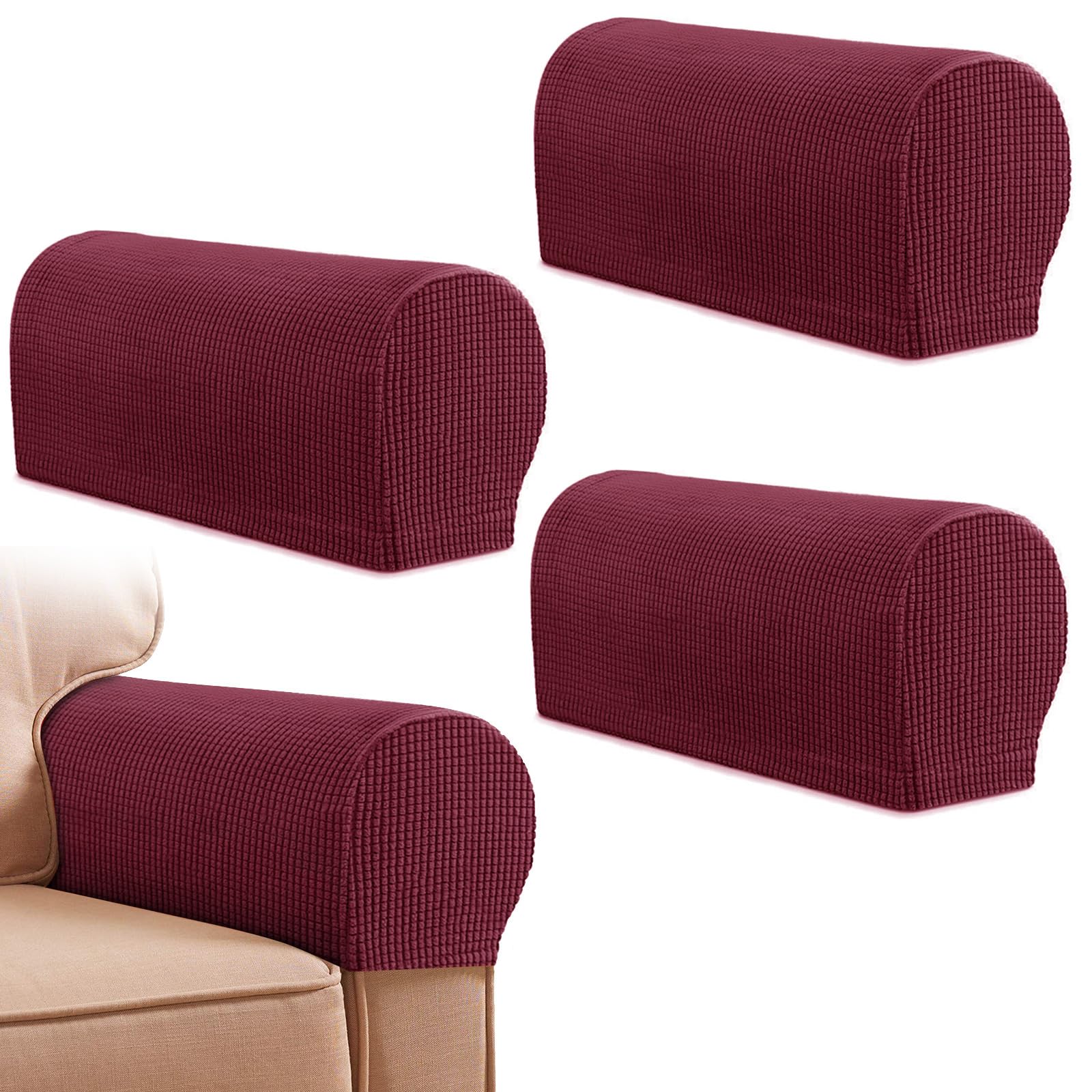 CECOMBINE Armrest Chair Covers, Set of 4 Stretch Armrest Chair Anti-Slip Furniture Protector Slipcovers Chair Sofa Couch Protector Stretch Fit for Armchairs Sofa Couches Recliner (Burgundy)
