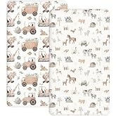 Pack N Play Sheets 2 Pack, 27"x39" Fitted Mini Crib Sheets Baby Boys Girls | Fit for Pack N Play and Mini Crib Mattresses, Stretch Jersey Knit, Snug Fitted Edge, Machine Washable (Little Farm)