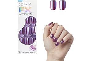 KISS imPRESS No Glue Mani Press-On Nails, Color FX, 'Infinity', Dark Purple, Short Size, Squoval Shape, Includes 30 Nails, Prep Pad, Instructions Sheet, 1 Manicure Stick, 1 Mini File