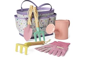 Kinderific Gardening Set, Tool Kit, for Kids, STEM, Includes Tote Bag, Spade, Watering Can, Rake, Fork, Trowel and Gloves, Eg